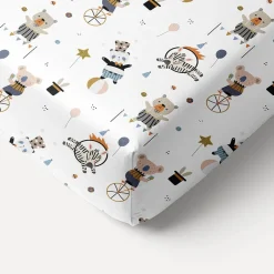 Peuterhoeslaken u00abCircusu00bb voor kinderbed 70x140cm GOTS | wit