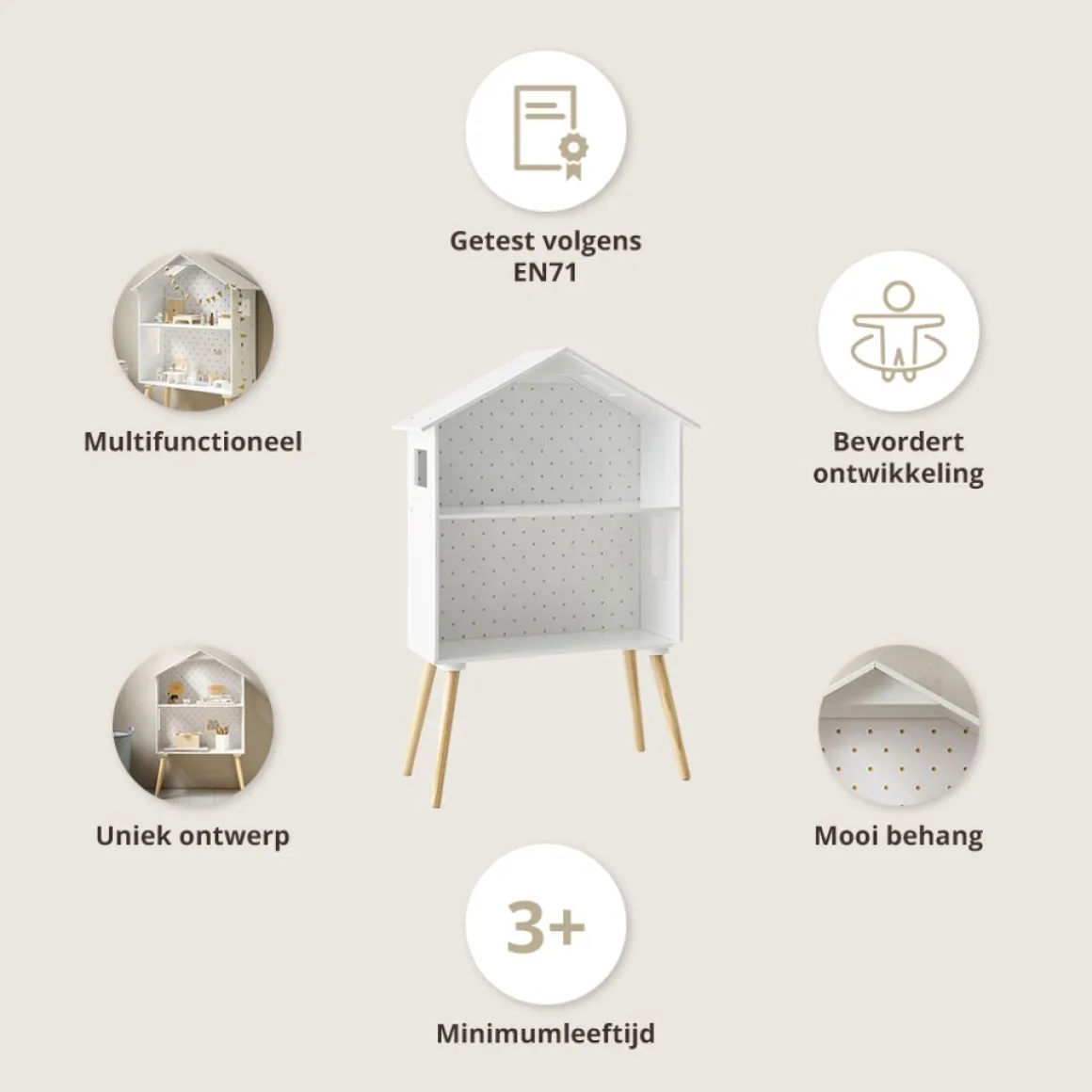 Poppenhuis / wandrek uit hout voor kinderkamer (excl. accessoires)