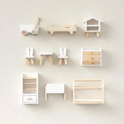 Poppenhuis meubels 10-delige set | Kinderkamer | Wit/Hout