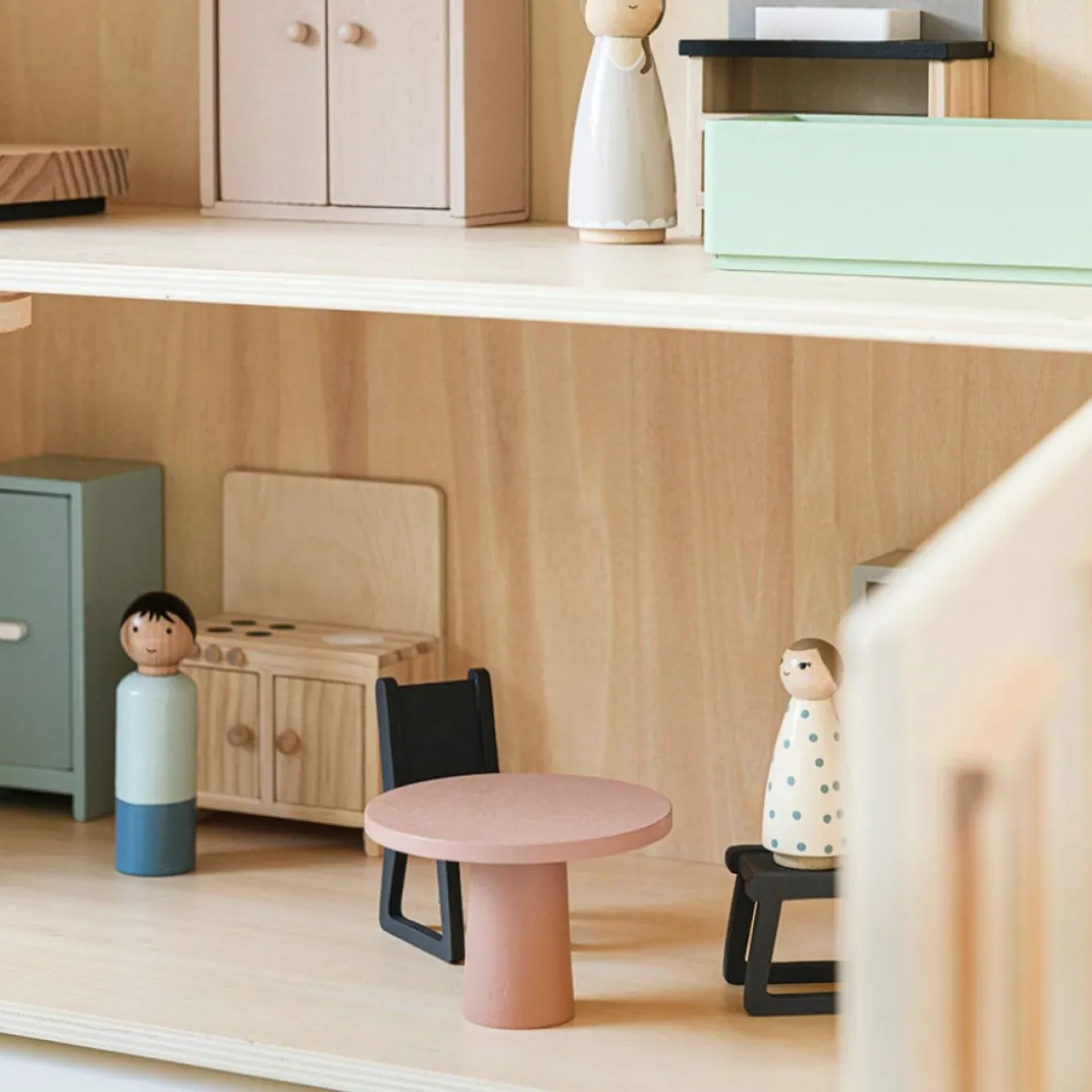 Retro houten poppenhuis meubels | 16-delige set