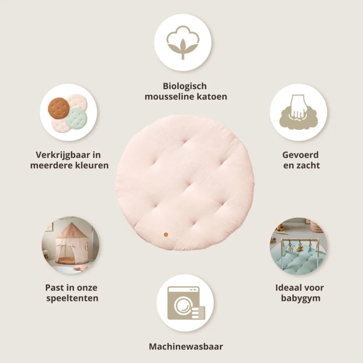 ROND SPEELKLEED u00d8100 CM | MOUSSELINE KATOEN | ROZE