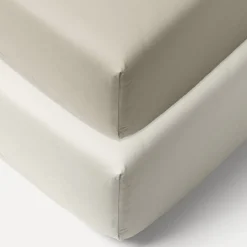 SET VAN 2 BIOLOGISCH KATOENEN JERSEY HOESLAKENS 40/45 X 90 CM | WIT EN BEIGE