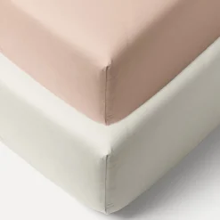 SET VAN 2 BIOLOGISCH KATOENEN JERSEY HOESLAKENS 40/45 X 90 CM | OUD ROZE EN IVOOR