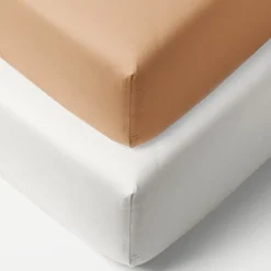 Set van 2 Jersey hoeslakens 40/45x90 cm | Wit en caramel