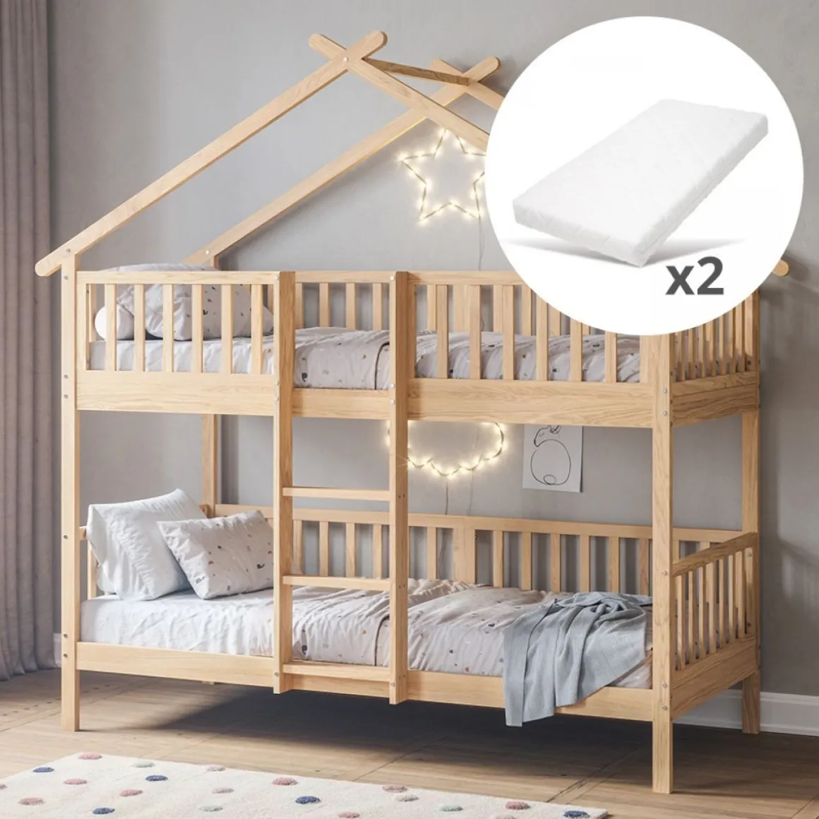 STAPELBED HUISJE u00abMAISONu00bb | 90 X 200 CM | NATUREL