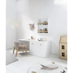 Wandrek babykamer / kinderkamer wit met naturel hout u00abBrise/Ceriseu00bb