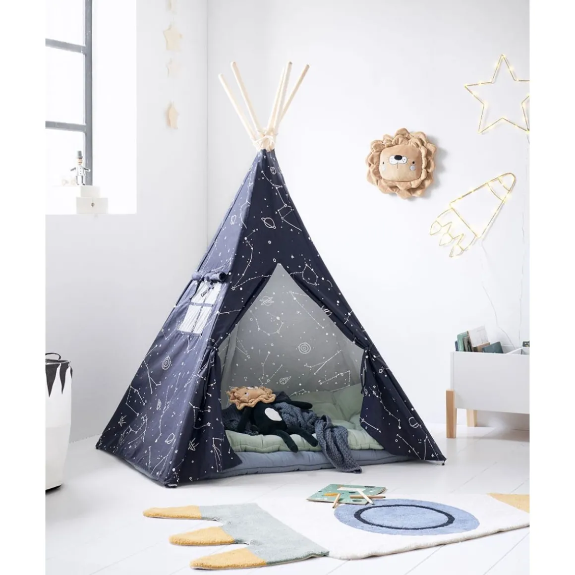 Wasbaar kindervloerkleed 85x110 cm | Raket | Multi