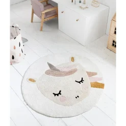 Wasbaar kindervloerkleed dierenkop u00d8100 cm | Unicorn Lara