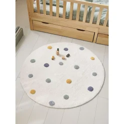 WASBAAR KINDERVLOERKLEED | ROND u00d8110 CM | OFF-WHITE MET STIPPEN