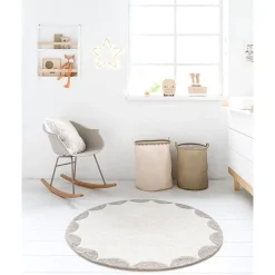Wasbaar kindervloerkleed met anti slip laag u00abCERCLEu00bb u00d8120 cm | Off white-taupe