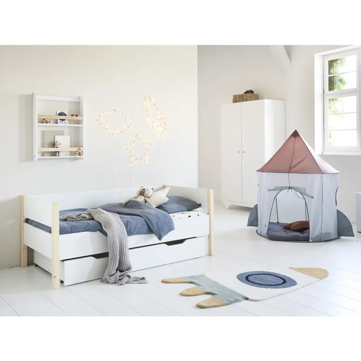 Wasbaar kindervloerkleed 85x110 cm | Raket | Multi