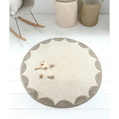 Wasbaar kindervloerkleed met anti slip laag u00abCERCLEu00bb u00d8120 cm | Off white-taupe