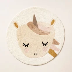Wasbaar kindervloerkleed dierenkop u00d8100 cm | Unicorn Lara