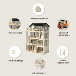 XL Houten poppenhuis incl. 19-delige meubelset | u00abLa maison d'Amu00e9lieu00bb