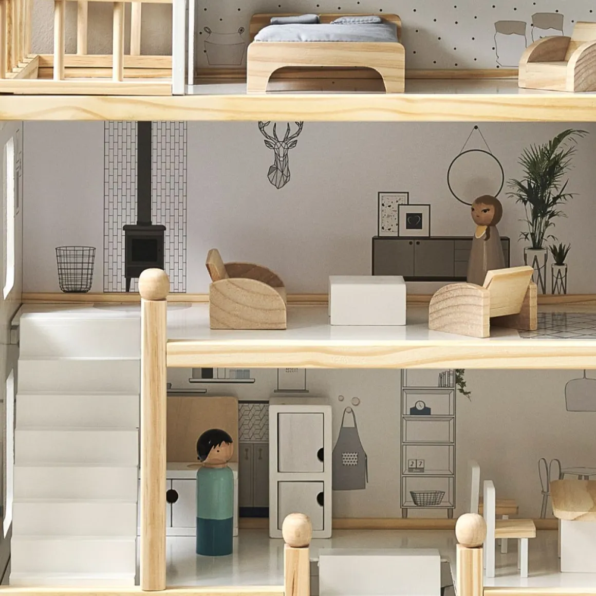 XL Houten poppenhuis incl. 19-delige meubelset | u00abLa maison d'Amu00e9lieu00bb