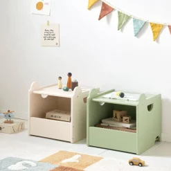 SET VAN 2 STAPELBARE SPEELGOEDKISTEN u00abARC-EN-CIELu00bb | GROEN EN BEIGE